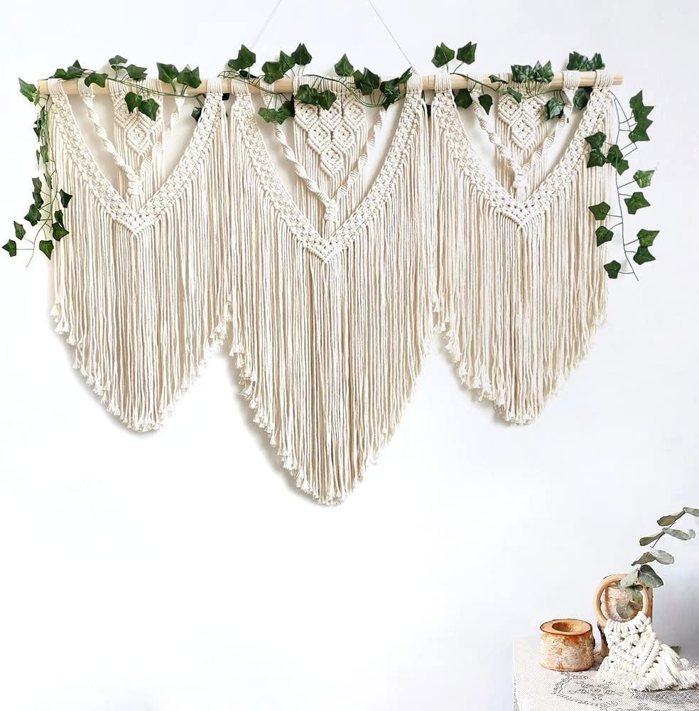 guzhiou large macrame wall hanging - Boho Tapestry Macrame Wall Decor Art- Chic Bohemian Handmade Woven Tapestry Home Decoration for Bedroom Living Room Apartment Wedding Party - 43"x32" (Wood bead)