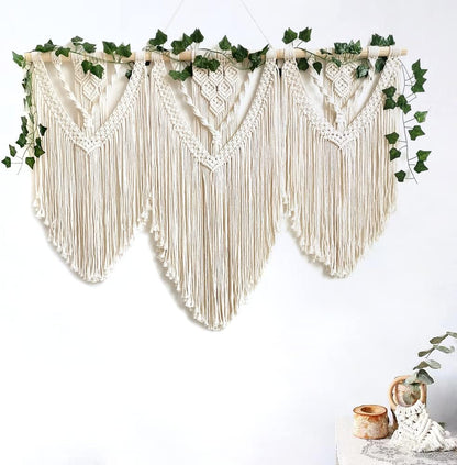 guzhiou large macrame wall hanging - Boho Tapestry Macrame Wall Decor Art- Chic Bohemian Handmade Woven Tapestry Home Decoration for Bedroom Living Room Apartment Wedding Party - 43"x32" (Wood bead)