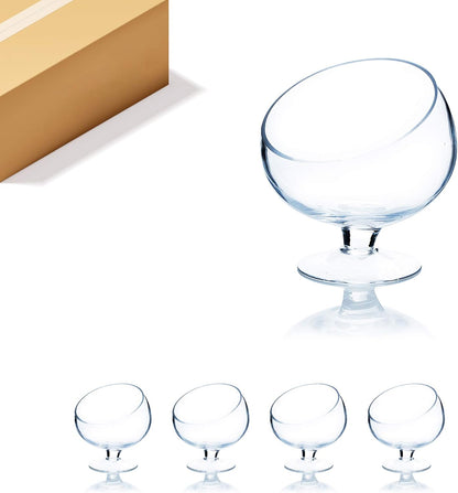 WGVI Clear Slant Cut Bowl Glass Vase, Glass Terrarium, Candy Dish, Glassware, Slant Open: 7". Height: 6" x 2.7". Base: 4" (1 Piece)