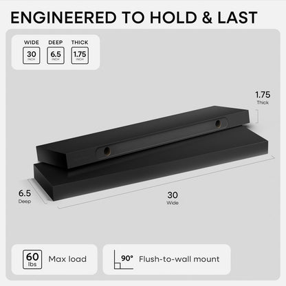 Homeforia 24 inch Natural Floating Shelf, High End Solid Real Wood 24inch Small Floating Shelves for Wall Mounted, Natural Wooden Floating Shelves, Heavy Duty Bracket, 24 X 6.5 X 1.75 in, Set of 2