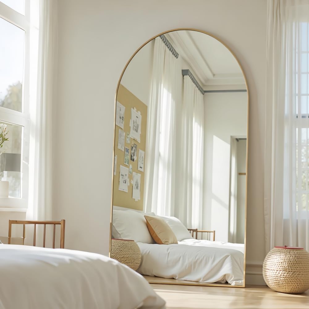 Dewfig Arched Full Length Mirror, 76"x34" Large Floor Mirror, Full Body Mirrors for Leaning or Hanging, Standing Mirrors for Bedroom, Living Room,Dressing Room, Aluminum Alloy Frame, Black