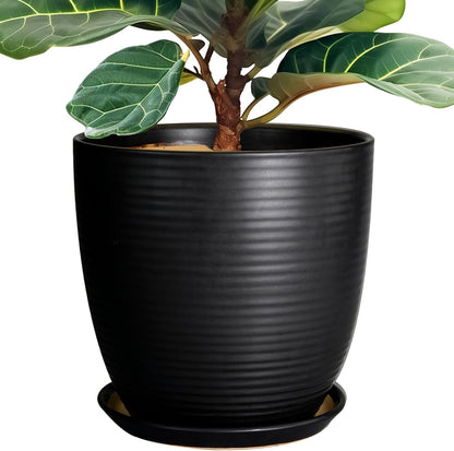 Ceramic Pots for Plants - 6 Inch Plant Pot with Drainage Hole and Saucer, Round Planters for Indoor Outdoor, Flower Pots, Modern Planter, Home Office Room Decor, Gifts for Plant Lovers, White
