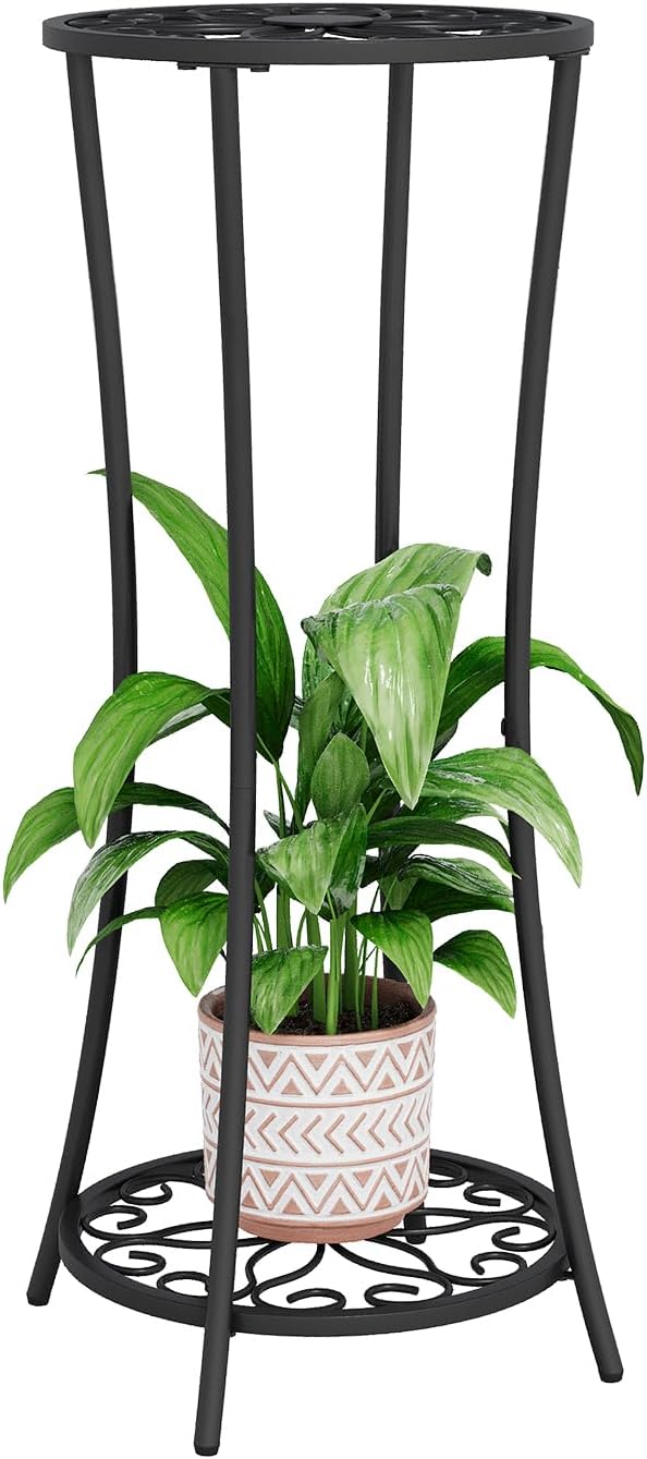 YINMIT Plant Stand Indoor,2 Tier Round Potted Holder Rack,Flower Pot Stand Shelf,Round Supports Rack,Corner Plant Shelf for Balcony Garden Patio Living Room,Brown