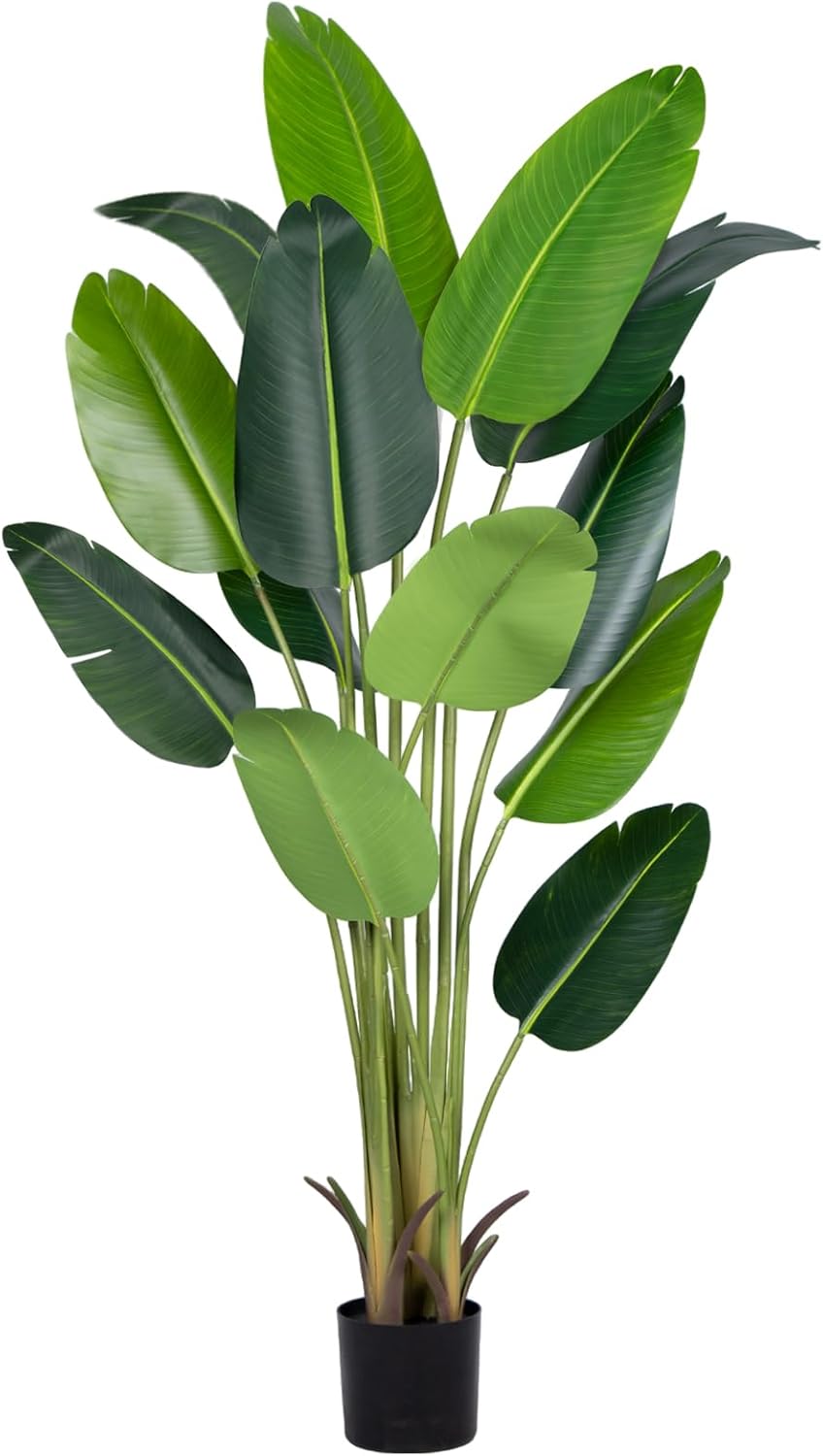 Artificial Bird of Paradise Plant 5.2Ft Fake Tropical Palm Tree with 10Trunks Faux Banana Leaf Trees in Pot for Home Indoor Outdoor Office Modern Decor Housewarming Gift（1Pcs）