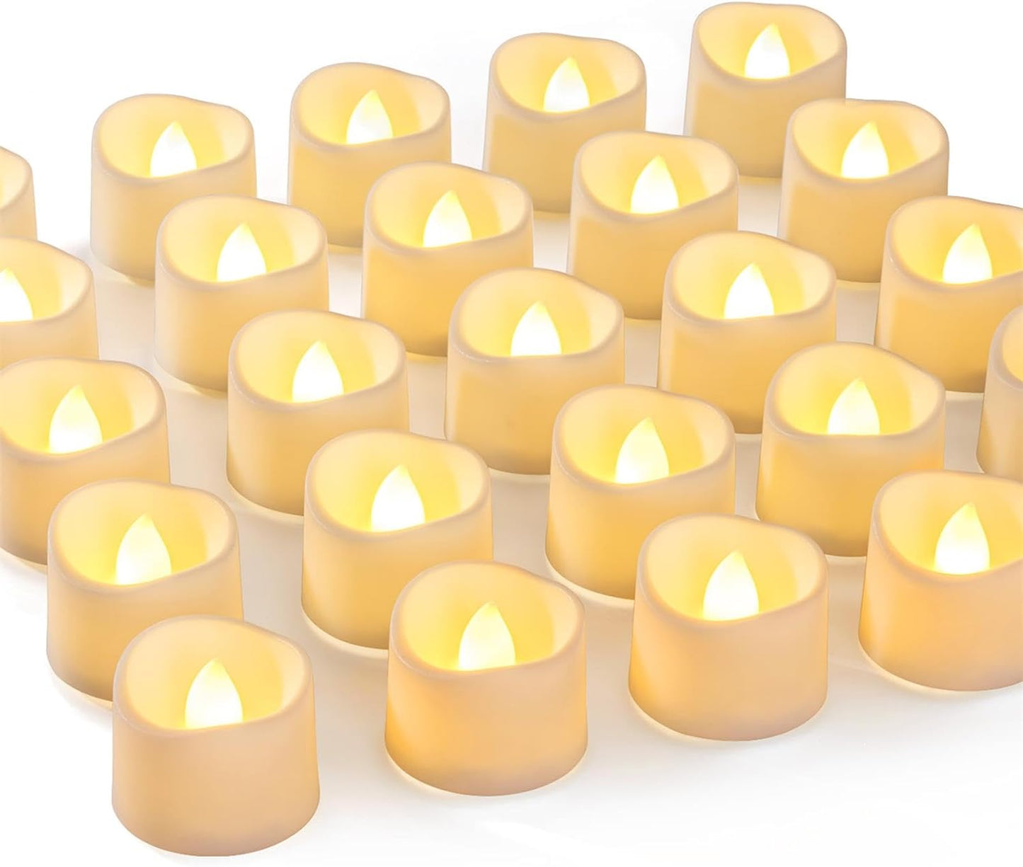 Homemory 48-Pack Novelty Flickering Flameless Tea Lights Candles, 200+Hours Battery-Operated LED Fake Candles for Wedding Table Centerpieces,Proposal,Anniversary, White Base, Ø1.5'' × H1.3''