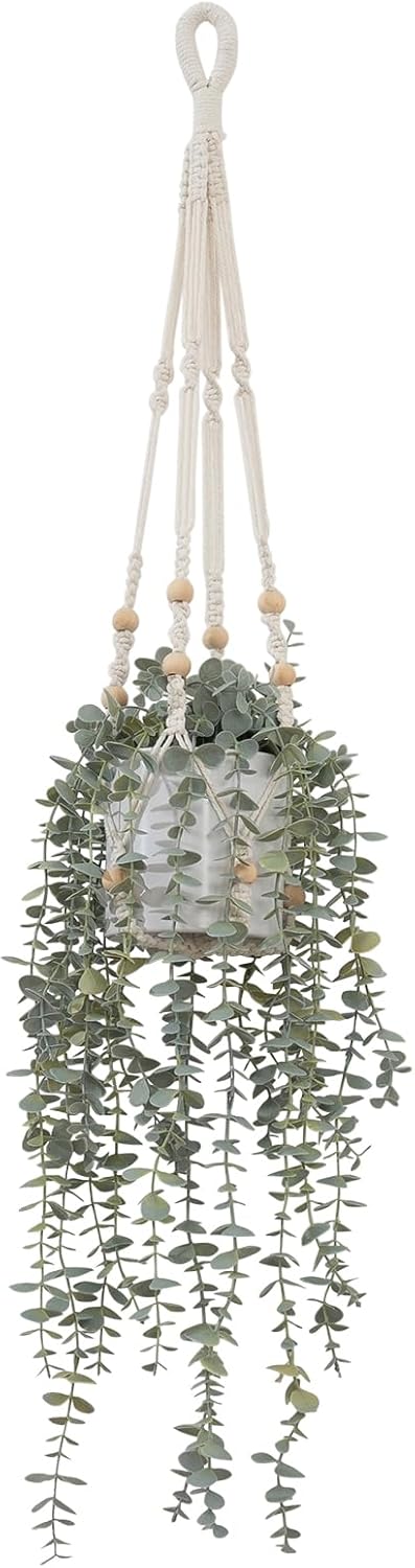 Decorative Hanging Plants for Shelf, Faux Ivy Eucalyptus Vine, Fake Greenery in White Bigger Pot (Light Green, 1PCS)