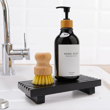 Acacia Wood Riser for Bathroom Sink Tray Kitchen Counter Decor Trays Pedestal Stand Sponge Soap Dish Holder Decorative Wooden Risers for Kitchen Sink Soap Tray Vanity Bathroom Countertop Accessories