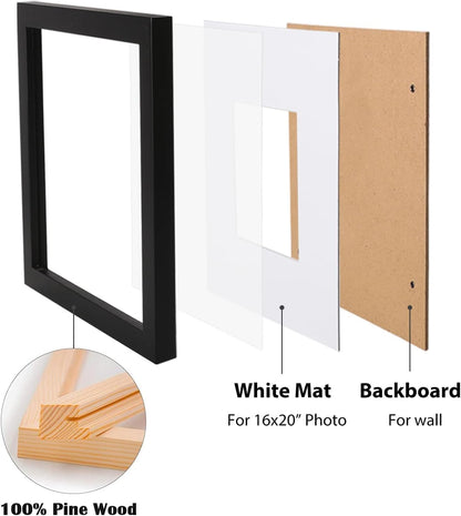 Egofine 12x16 Picture Frame Black, Covered by Plexiglass Made of Solid Wood, Display Pictures 9x12 and 11x14 with Mat or 12x16 Without Mat, for Wall Mounting Photo Frame - Colors B