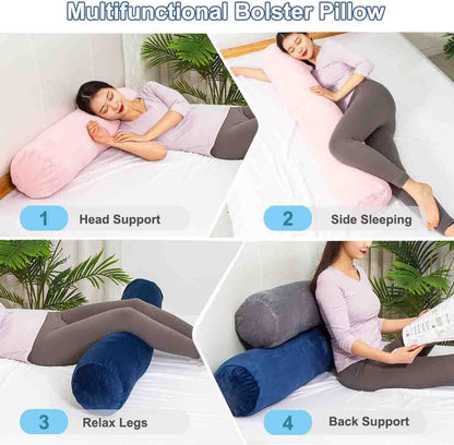 1 MIDDLE ONE Body Pillow for Adults, Bolster Pillow with Removable Velvet Cover, Long Round Cervical Roll Pillow, 47 x 7.87 Inches, Grey
