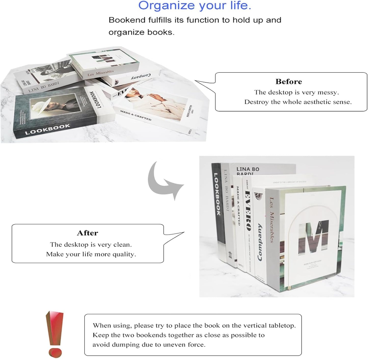 MerryNine Clear Book Ends 2pcs, Acrylic Bookends for Shelves, Non-Slip Bookend Decorative for Heavy Duty Book, Books Holder Stopper for Kids, Bookshelf Dividers Books Organizer for Office Home School