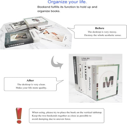 MerryNine Clear Book Ends 2pcs, Acrylic Bookends for Shelves, Non-Slip Bookend Decorative for Heavy Duty Book, Books Holder Stopper for Kids, Bookshelf Dividers Books Organizer for Office Home School