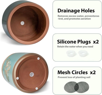 YBX 8 Inch + 6 Inch Ceramic Plant Pots, Succulent Flower Pots with Drainage Holes, Terracotta Planters for Indoor Plants, White&Terracotta (Garden)