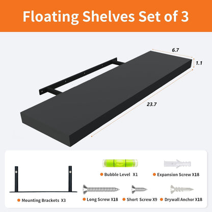 Upassion White Floating Shelves - Set of 3, 16" Wall Mounted Shelves for Home Decor, Living Room, Bedroom, Bathroom, Kitchen