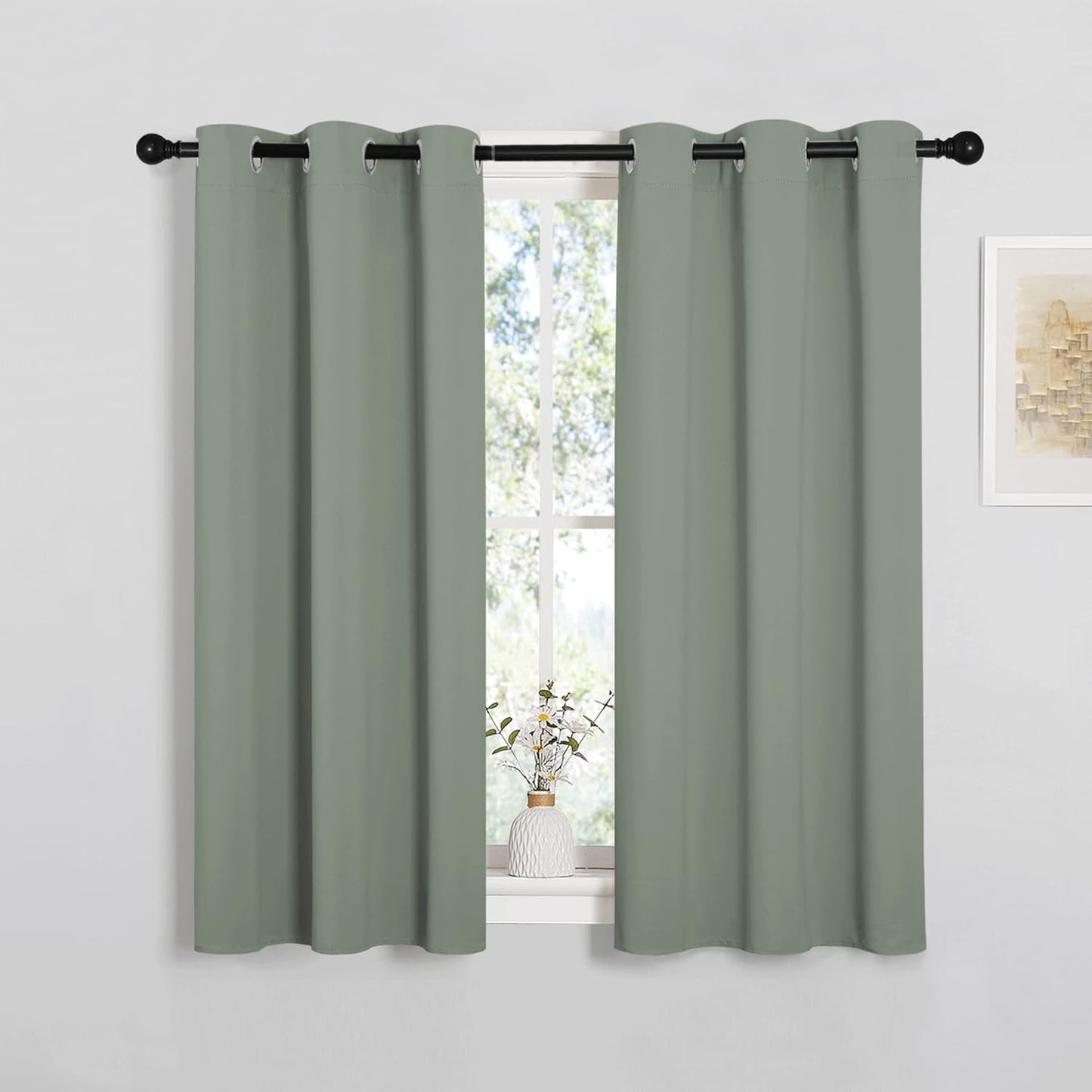 NICETOWN Halloween Pitch Black Solid Thermal Insulated Grommet Blackout Curtains/Drapes for Bedroom Window (2 Panels, 42 inches Wide by 63 inches Long, Black) - Colors B