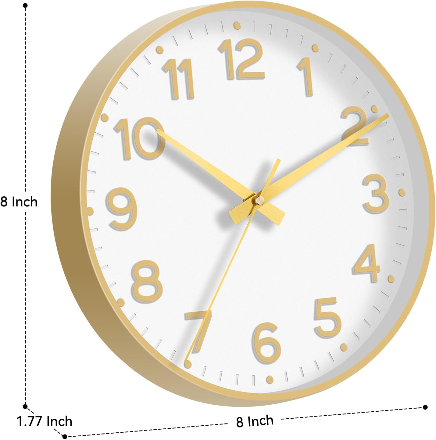 Roymnie Wall Clock Green, Silent Wall Clocks Battery Operated 8 Inch-Modern Non Ticking Analog Clock Decorative for Kitchen Office Bathroom Bedroom(Gold)