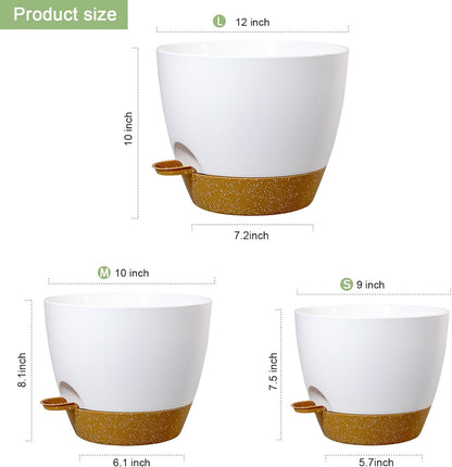 WSMKSZ 10/9/8 inch Self Watering Pots, Planter, Plant Pots with Mesh Drainage Holes for Indoor Outdoor Garden Plants, Plastic Flower Pots with Deep Reservoir for House Plants, Green with Brown