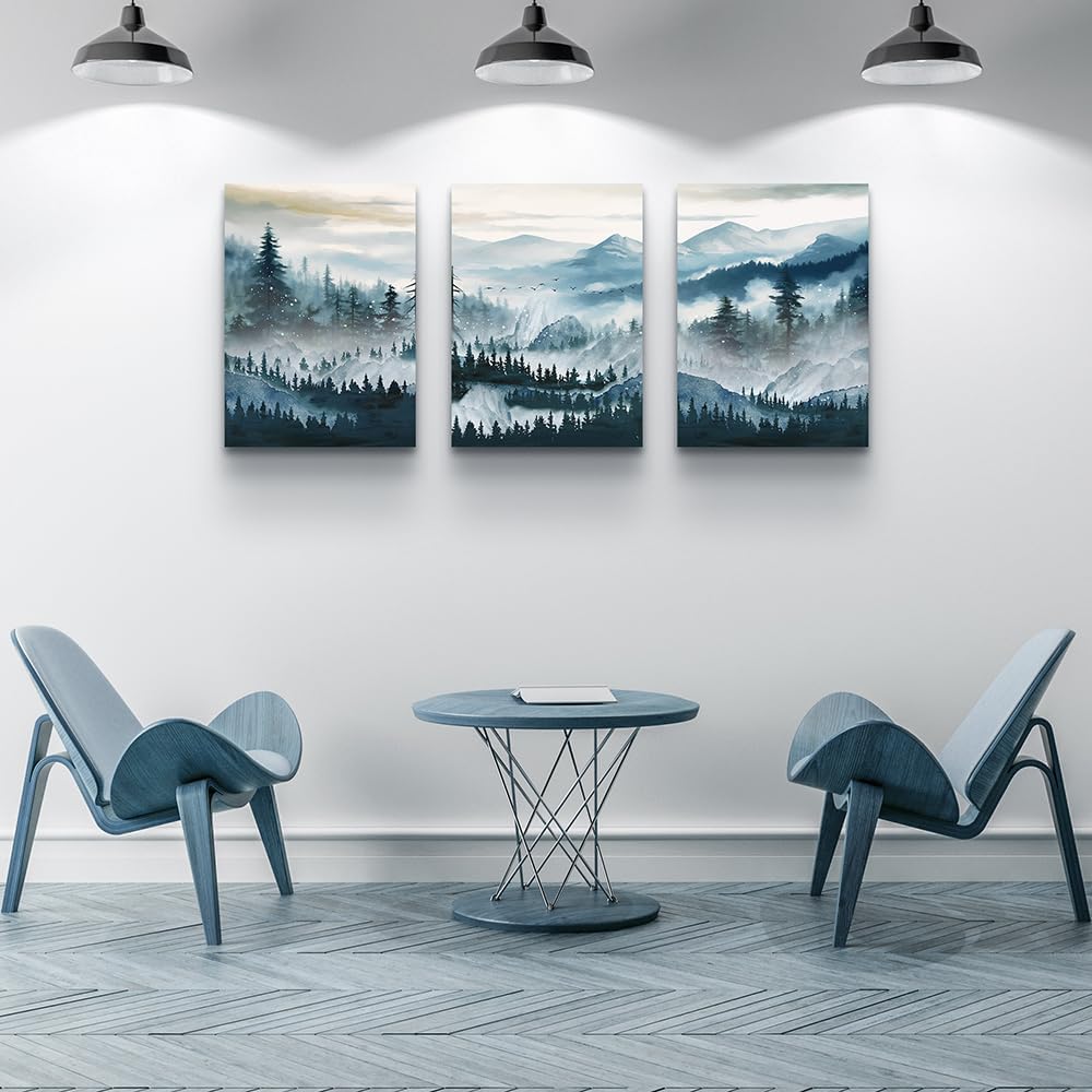 MHARTK66 Wall Art for Living Room Modern Wall Decor for Bedroom Office Decor Abstract Mountain Forest Landscapes Ink Painting 3 Piece Framed Canvas Art Prints Ready to Hang Wall Pictures Home Decor
