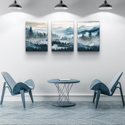 MHARTK66 Wall Art for Living Room Modern Wall Decor for Bedroom Office Decor Abstract Mountain Forest Landscapes Ink Painting 3 Piece Framed Canvas Art Prints Ready to Hang Wall Pictures Home Decor