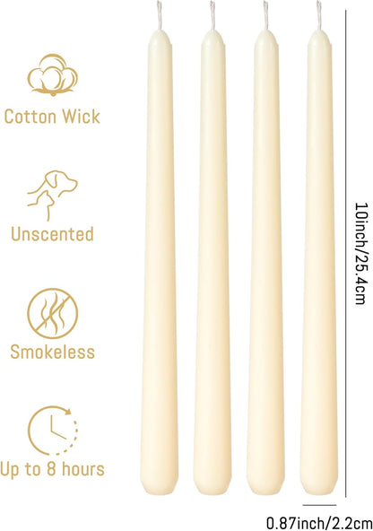 Viyffo Taper Candles, 10 Inch, 4 Pack, Olive Glow – Unscented, Dripless & Smokeless Design, Up to 8 Hour Burn – Long Tall Taper Candlesticks for Wedding, Dinner & Home Decor