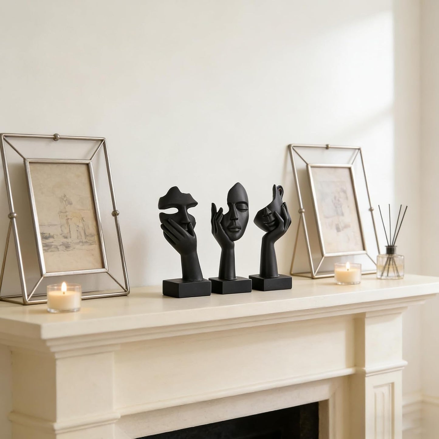 3 Pcs Thinker Small Statue Set - Black Gold Home Decor Abstract Art Figurines for Shelves, Living Room Coffee Table, Office Desktop (3 Pcs Gold, 6")