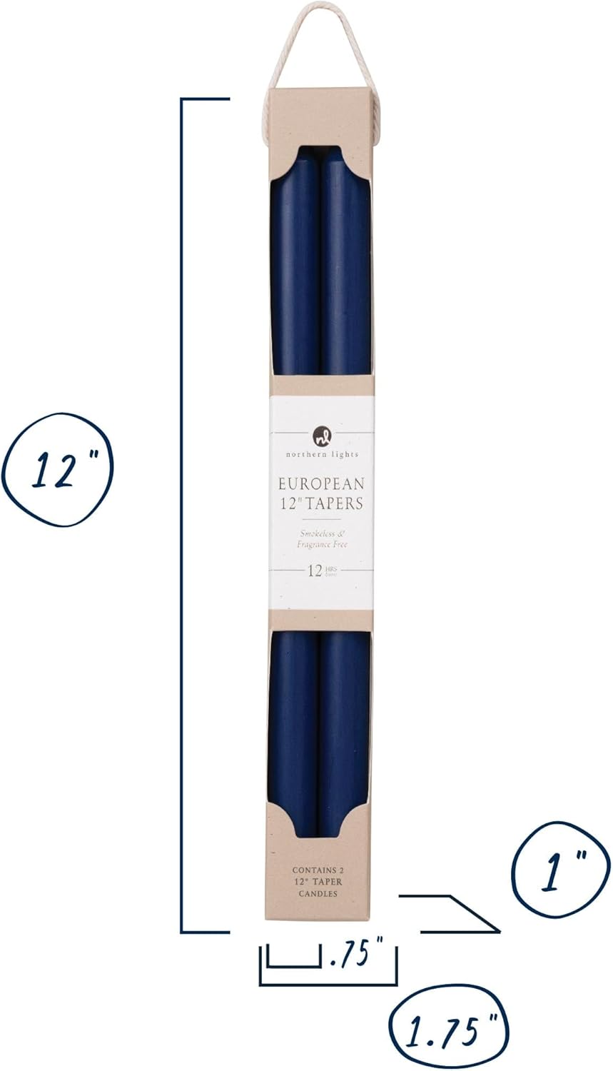 Northern Lights Candles - 12" 2PK Premium Tapers, Prairie Blue - 72865