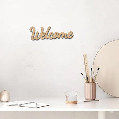 CREATCABIN Welcome Sign Welcome Wood Cutout Wooden Wall Decor Letters Laser Cut Art Unfinished Rustic Decorative DIY for Front Door Home Gallery Porch Coffee Bar Wreath Gift 11.8 x 2.4 Inch