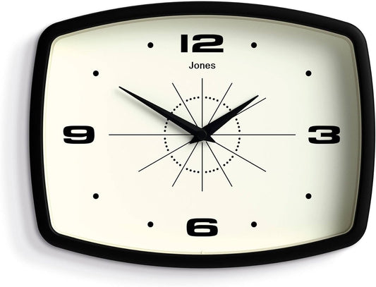 JONES CLOCKS® Movie wall Clock | Retro Rectangular Clock | 10 inch | Orange | Cool mid-Century Designer Look for Kitchen, Living Room or Office