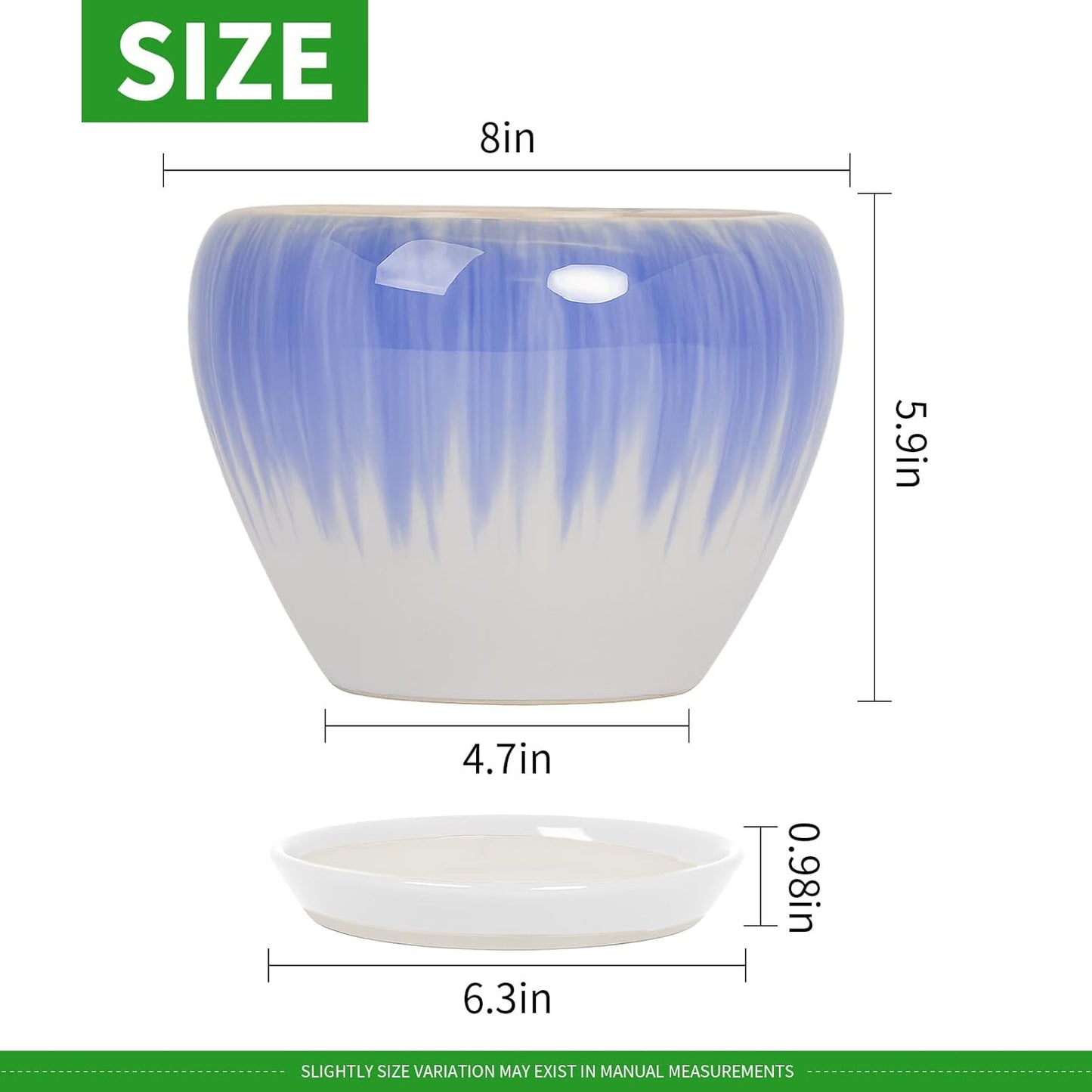 Deep Dream 6 Inch Plant Pots- Ceramic Planter Pot with Drainage Hole and Saucer, Round Flower Pot for Indoor Outdoor Succulent, Snake Plants and Cactus, Blue