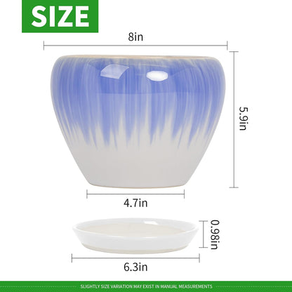 Deep Dream 6 Inch Plant Pots- Ceramic Planter Pot with Drainage Hole and Saucer, Round Flower Pot for Indoor Outdoor Succulent, Snake Plants and Cactus, Blue