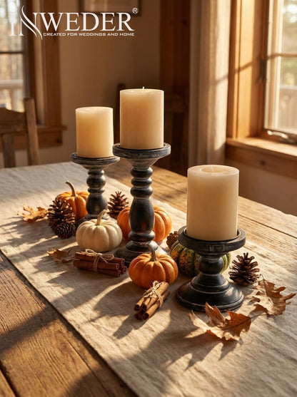 Wood Pillar Candle Holder: 3Pcs Rustic White Candle Holders for Pillar Candles Wood Candle Holders Distressed Wooden Farmhouse Candle Holder Large Rustic Candle Holder for Fireplace Table