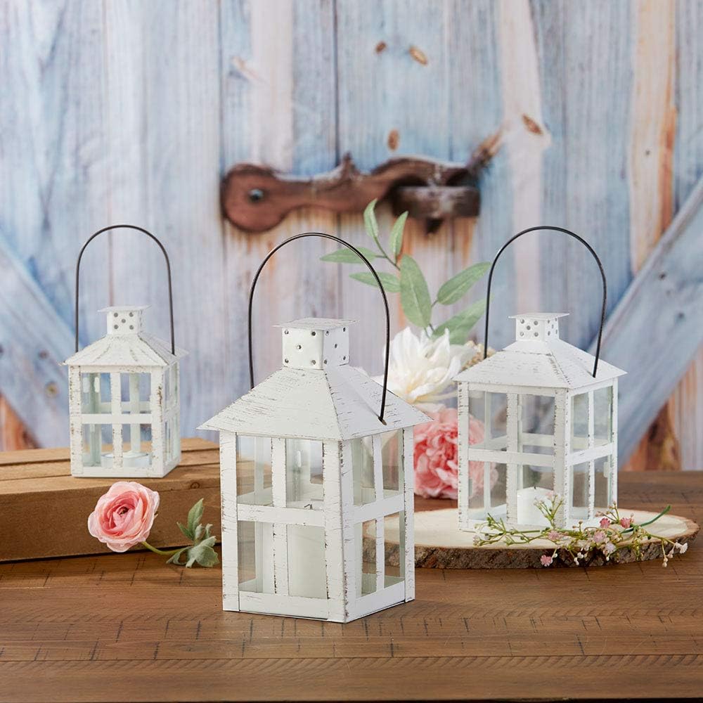 Kate Aspen Rustic Farmhouse Decor White Candle Holder Lantern Decorative (5 Inch), Wedding Decoration, Centerpiece Table Decorations, Home Decor, Shelf Decor, Fireplace Lantern