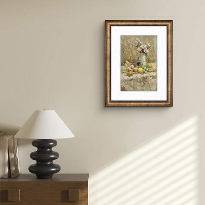 Golden State Art, 11x14 Photo Frame with Mat for Pictures 8x10 and Real Glass (Dark Gold Brown & Bronze Pewter Panel with White Color Mat, 1.25 Inch Frame Border)