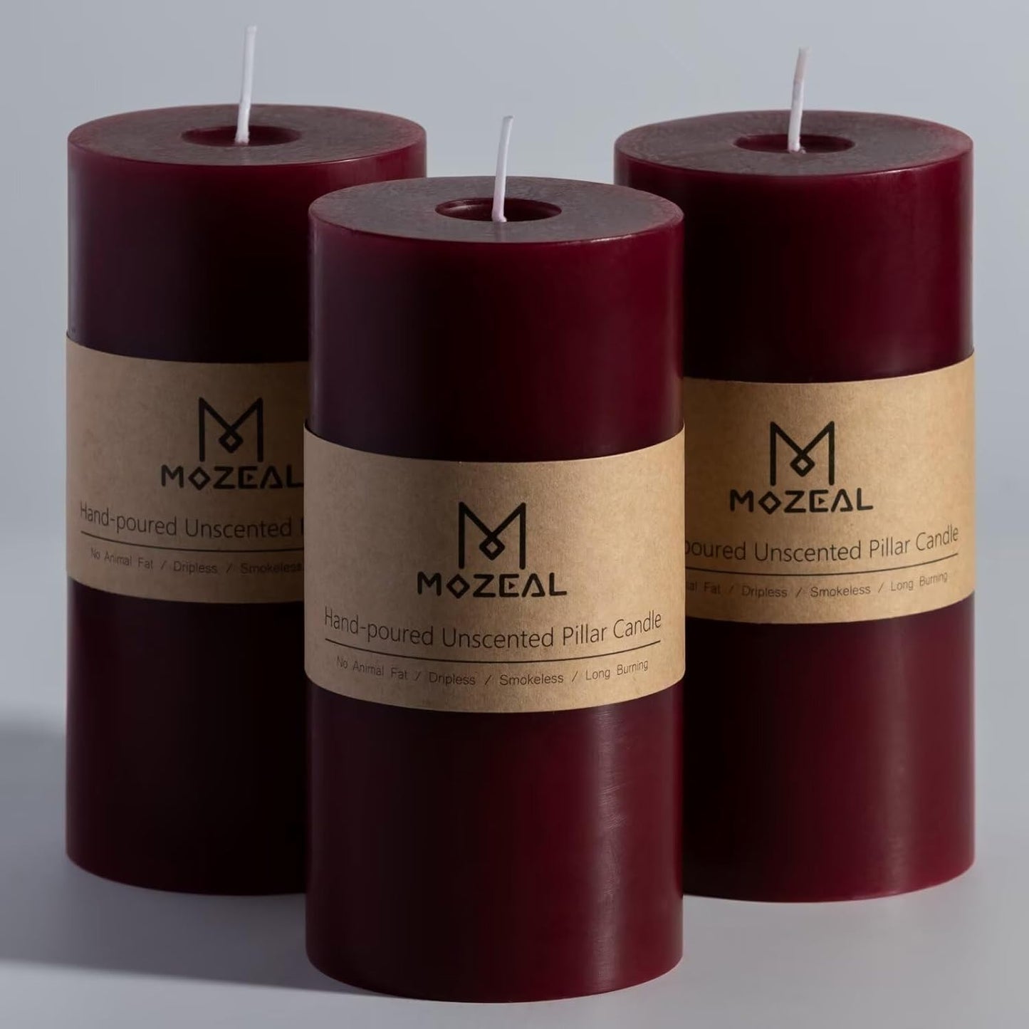 MOZEAL 3" x 4" Hand-Poured Unscented Candle,Dripless Pillar Candle Set of 3,Long Clean Burning,Approx 72 Hours Burn Time,Rustic Country Style,Wedding,Dinner,Christmas and Home Decor,White