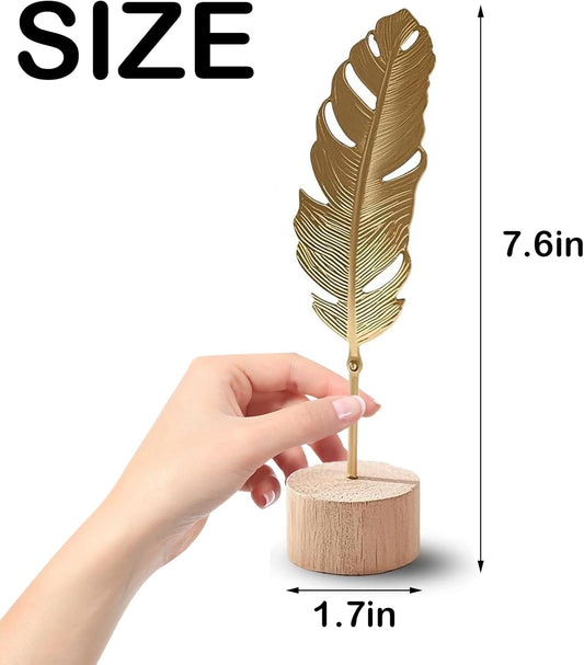 Gold Leaf Home Decor Set – Metal Leaf Tabletop Ornament with Wood Base, 3 Designs (Monstera, Ginkgo, Feather) for Desk, Shelf, Living Room