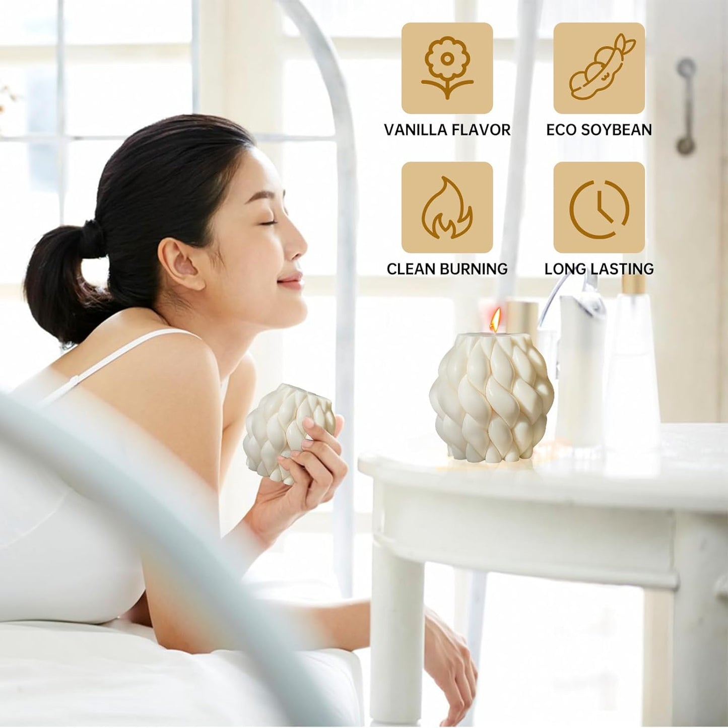 2PCS Hourglass Pillar Candles Set,Soy Wax Orchids Scented Pillar Candles,Cylindrical Tall Pillar Candle,Elegant Bubble Aesthetic Candle Housewarming Gift Home Room Shelf Decor Idea(White)