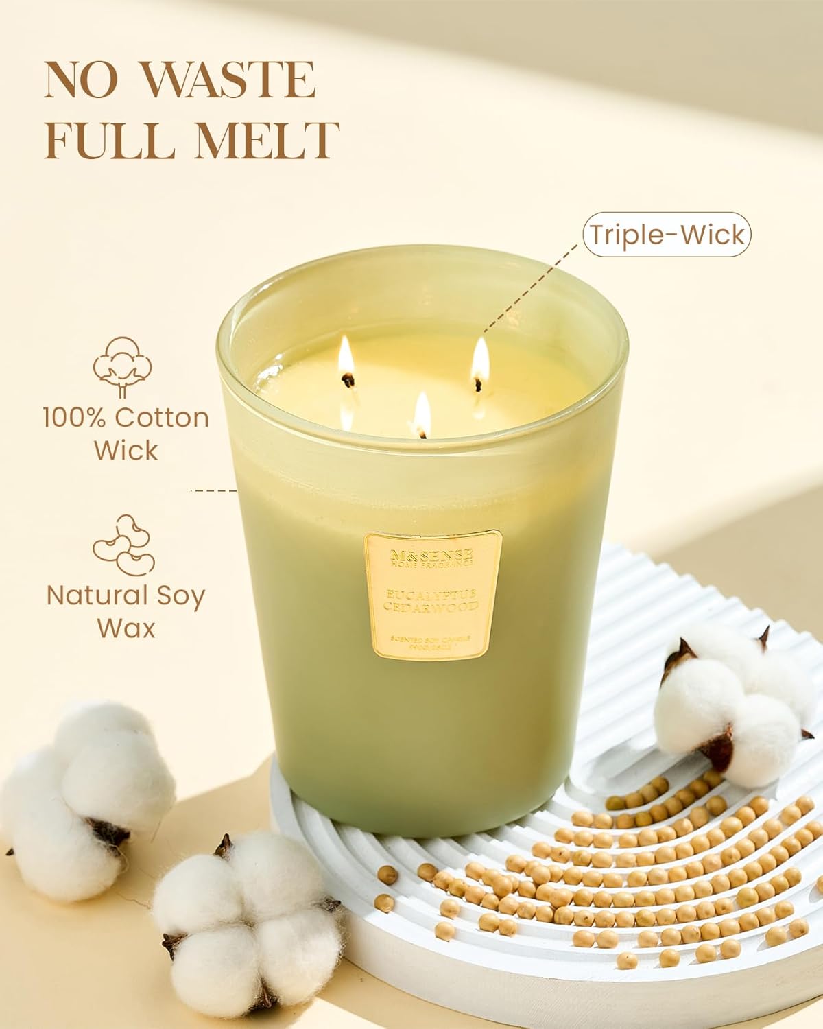 M&SENSE Jasmine Candles Highly Scented 3 Wick 35oz 150 Hours Burn Extra Large Jar Candles for Women, Natural Soy Wax Aromatherapy Candle for Stress Relief, Meditation, Yoga, Spa - Colors A