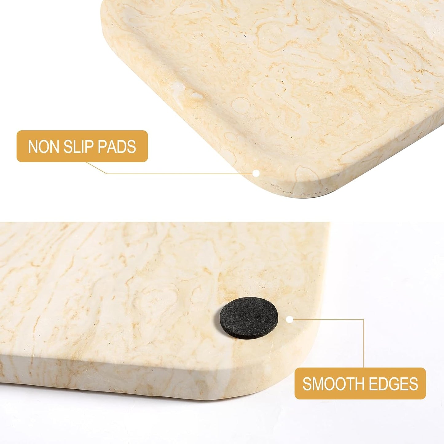 Koville Romano Travertine Tray, 12"x8" Natural Stone Vanity Tray for Countertop Bathroom Kitchen Dresser, Decorative Marble Catchall Trays for Perfume Jewelry, Rectangular Serving Tray(Beige)