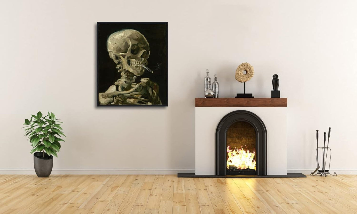 Wieco Art Skull of a Skeleton with Burning Cigarette, 1886 by Vincent Van Gogh Canvas Wall Art for Home Decor and Wall Decor Post-impressionism Canvas Prints Pictures Artwork