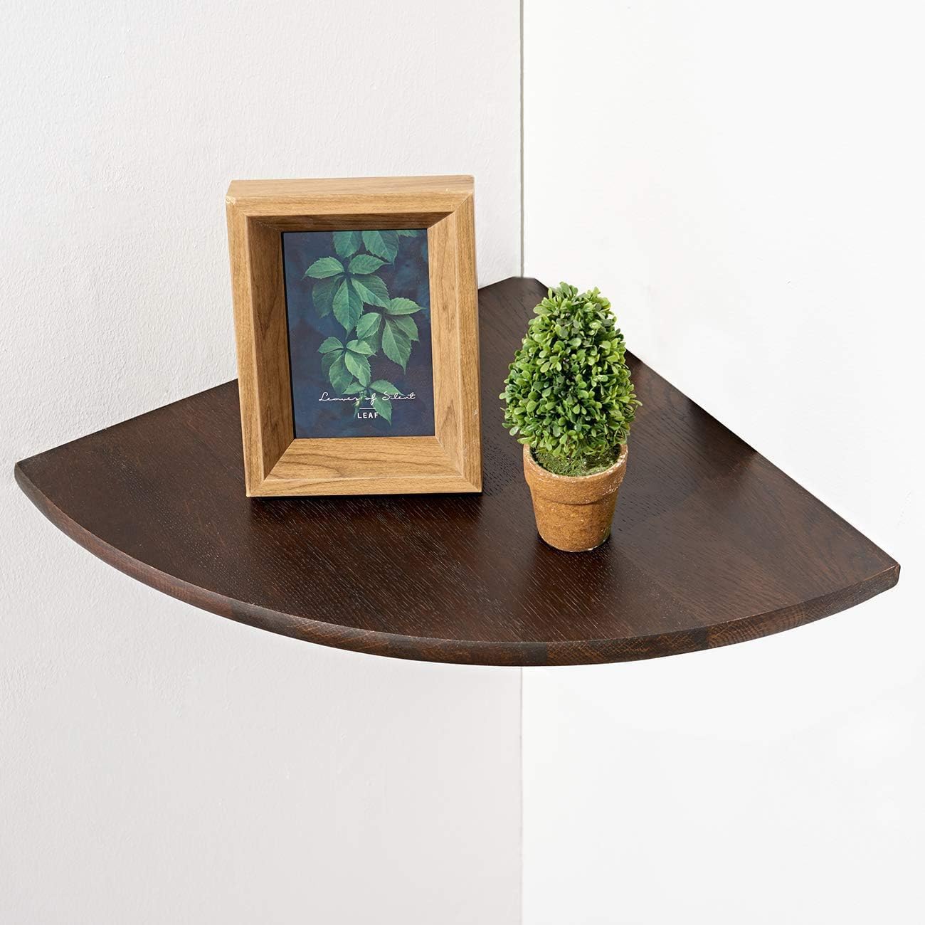 Corner Shelves, Floating Corner Shelf, Set of 2 7inch Solid Oak Wood Wall Shelves, Round End Wall Mount with Wire Hole Shelving for Small Plant for Bedroom Kitchen, Living Room