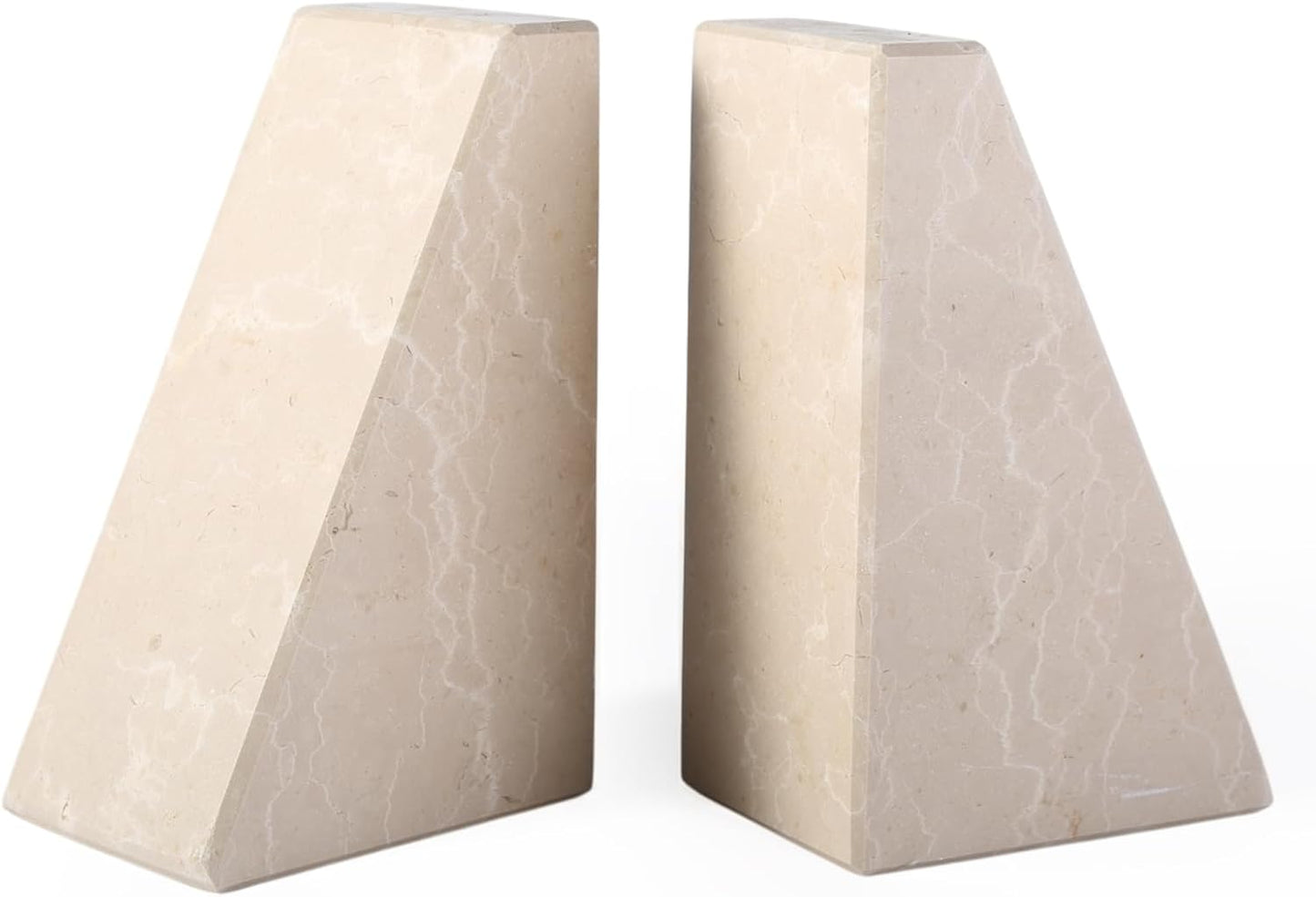 Karibiber Travertine Bookends for Heavy Books, Marble Decorative Bookends for Shelves, Heavy-Duty Stone Book Ends for Hardback Book & Cookbooks, Unique Book Stopper & Holder, Travertino Italy