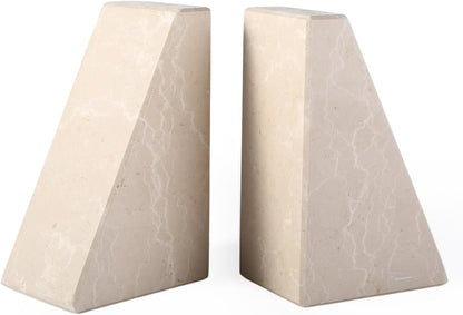 Karibiber Travertine Bookends for Heavy Books, Marble Decorative Bookends for Shelves, Heavy-Duty Stone Book Ends for Hardback Book & Cookbooks, Unique Book Stopper & Holder, Travertino Italy