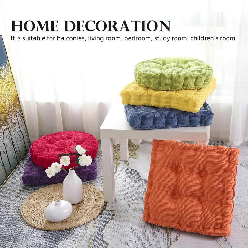 2 Pack Large Square and Round Floor Cushions for Adults Meditation Floor Pillow Green Corduroy Floor Seat Pillows Cushion for Living Room Balcony Tatami Yoga,18x18 Inch