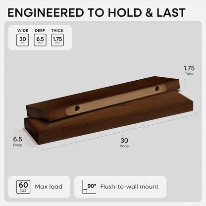 Homeforia 24 inch Natural Floating Shelf, High End Solid Real Wood 24inch Small Floating Shelves for Wall Mounted, Natural Wooden Floating Shelves, Heavy Duty Bracket, 24 X 6.5 X 1.75 in, Set of 2