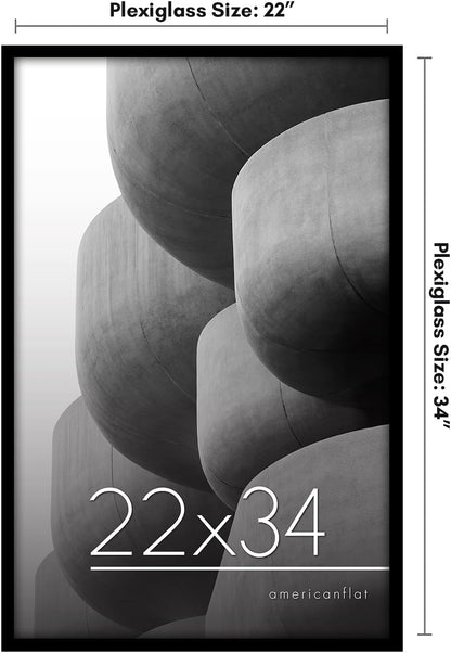 Americanflat 24x36 Poster Frame with Polished Plexiglass - Streamline Collection - Thin Border Picture Frame for Wall Display - Hanging Hardware Included - Black - Colors D