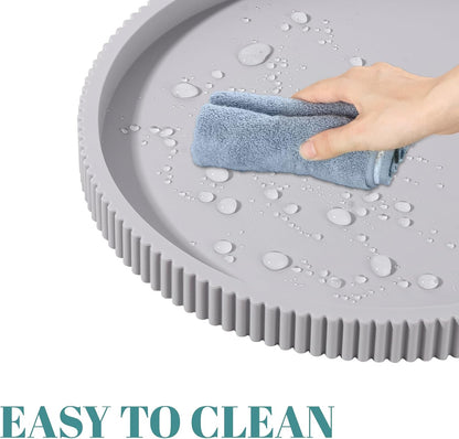 Silicone Bathroom Tray Round Kitchen Counter Organizer Decorative Vanity Accessories Coffee Table Decor for Perfume, Candle, Soap Dish, 9 Inch, Black
