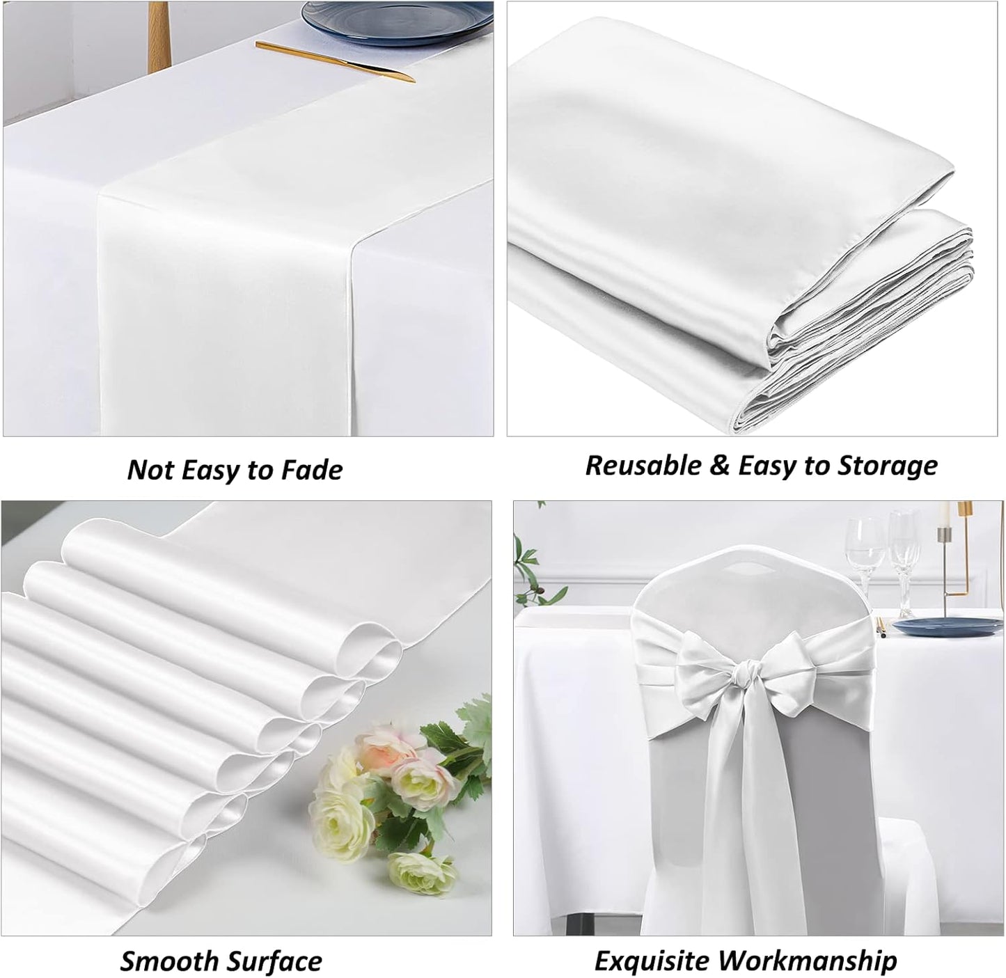 SiinvdaBZX 4 Pcs Royal Blue Satin Table Runner 12 x 108 inches Long, Bright Smooth Satin Wedding Table Runner Decorations for Birthday Parties, Buffet, Banquets, Graduations, Engagements