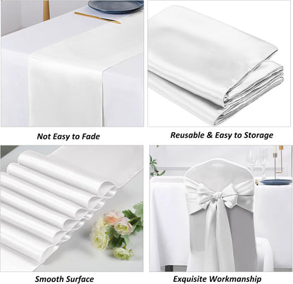 SiinvdaBZX 4 Pcs Royal Blue Satin Table Runner 12 x 108 inches Long, Bright Smooth Satin Wedding Table Runner Decorations for Birthday Parties, Buffet, Banquets, Graduations, Engagements