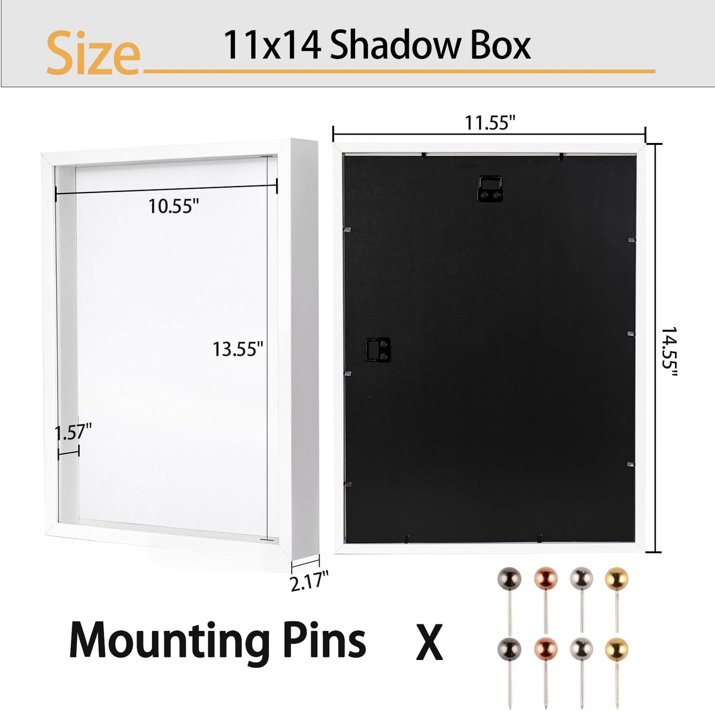 8x8 Shadow Box Frame | Soft Linen Back & Push Pins Included, Polystyrene Glass Memory Display Case for Flowers, Tickets & Cherished 3D Items, White