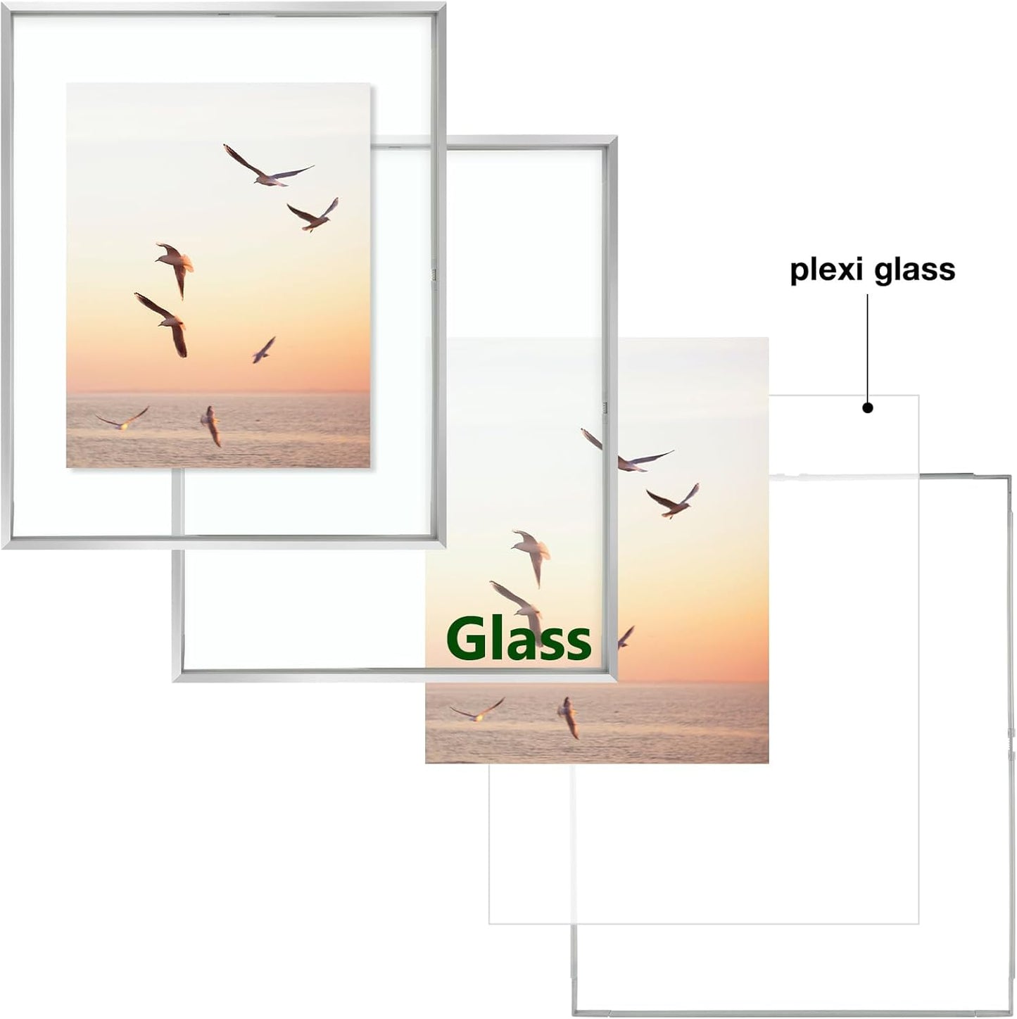 Frametory, Floating Picture Frame 12x16 - Black Aluminum Metal Photo Frame - Real Glass of Front - for Wall Mount Display