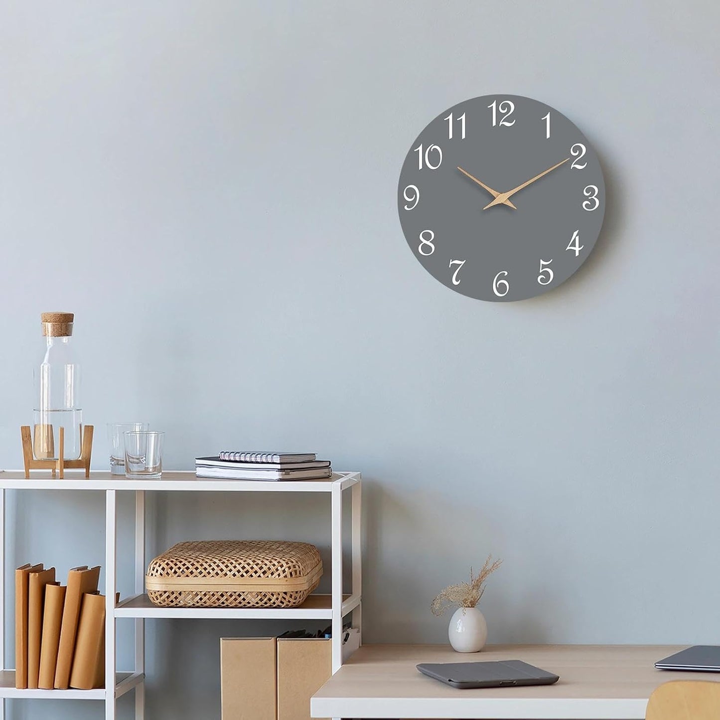 Mosewa Wall Clock 8 Inch Black Battery Operated Silent Non Ticking Simple Minimalist Rose Gold Numbers Decorative for Bedroom Living Room Kitchen Home Bathroom Office